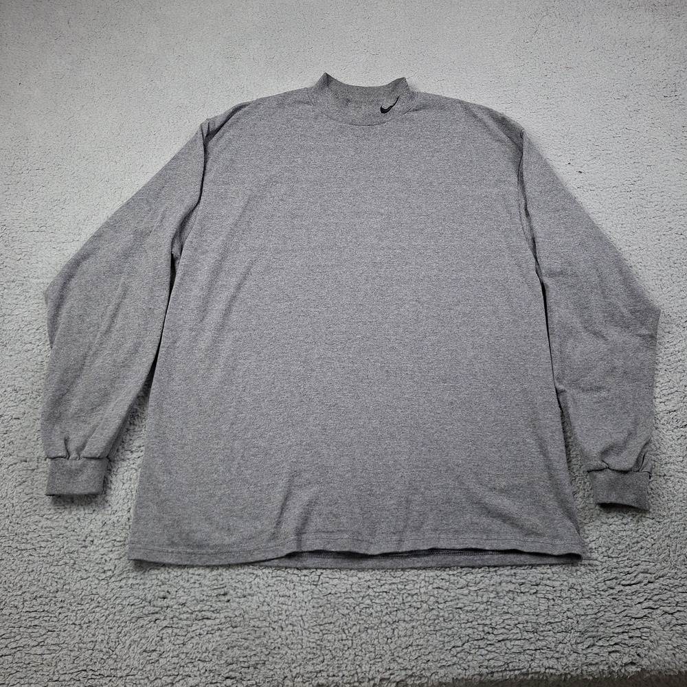 Vintage Nike T Shirt Mens XL Gray Mock Neck Long Sleeve Swoosh 90s Made In USA